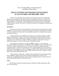 Policy on Fish and Wildlife Management in State Parks and Historic Sites