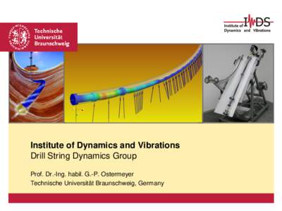 Institute of Dynamics and Vibrations Drill String Dynamics Group Prof. Dr.-Ing. habil. G.-P. Ostermeyer Technische Universität Braunschweig, Germany  Our Approach to Solving Your Problems