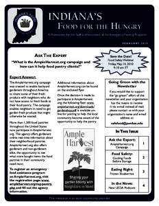 INDIANA’S  FOOD FOR THE HUNGRY A Newsletter for the Staff and Volunteers of the Emergency Feeding Programs F E B R U A RY[removed]