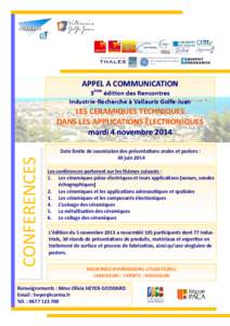 APPEL A COMMUNICATION 3ème édition des Rencontres Industrie-Recherche à Vallauris Golfe-Juan CONFERENCES