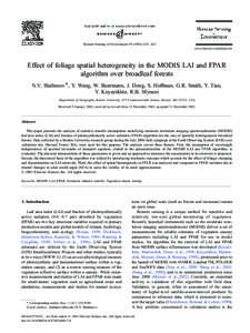 Remote Sensing of Environment[removed] – 423 www.elsevier.com/locate/rse Effect of foliage spatial heterogeneity in the MODIS LAI and FPAR algorithm over broadleaf forests N.V. Shabanov *, Y. Wang, W. Buermann, J.