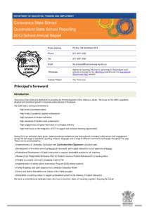 T DEPARTMENT OF EDUCATION, TRAINING AND EMPLOYMENT Caravonica State School Queensland State School Reporting 2013 School Annual Report
