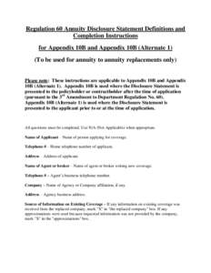 Regulation 60 Annuity Disclosure Statement Definitions and Completion Instructions for Appendix 10B