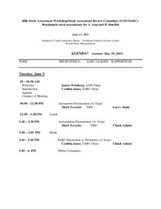 60th Stock Assessment Workshop/Stock Assessment Review Committee (SAW/SARC): Benchmark stock assessments for A. scup and B. bluefish June 2-5, 2015 Stephen H. Clark Conference Room – Northeast Fisheries Science Center 