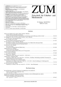 Schriftleitung: Prof. Dr. Jürgen Becker (V.i.S.d.P.) Redaktion: Christoph Seibold (leitender Redakteur), Nicole Bentin (Redakteurin Rechtsprechung), Stephanie Niederalt (Redakteurin Rezensionen) Redaktionsassistenz: Car