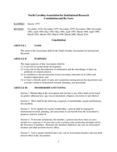 North Carolina Association for Institutional Research Constitution and By-Laws RATIFIED: January 1973