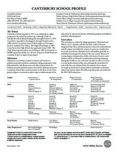 CANTERBURY SCHOOL PROFILE Canterbury School 3210 Smith Road Fort Wayne, Indiana[removed]0746 Fax[removed]www.canterburyschool.org