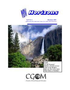 Horizons Vol 9 No 3 May/June 2005 addressing the important issues for today and tomorrow  inside...