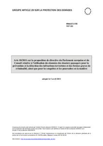 GROUPE ARTICLE 29 SUR LA PROTECTION DES DONNEES[removed]FR WP 181  Avis[removed]sur la proposition de directive du Parlement européen et du