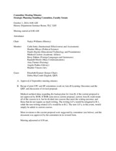 Committee Meeting Minutes Strategic Planning Standing Committee, Faculty Senate October 1, 2014, 8:00 AM History Department Seminar Room, TLC 3205 Meeting started at 8:00 AM Attendance