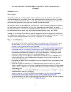 Post-storm update from Executive Dean Bob Goodman to the George H. Cook community Message #2 November 14, 2012 Dear colleagues, I hope that your lives, however disrupted by super-storm Sandy, are on the mend. For many of