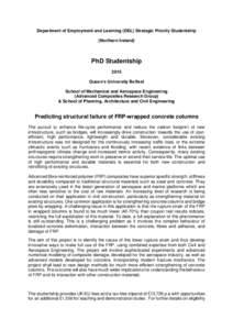Department of Employment and Learning (DEL) Strategic Priority Studentship (Northern Ireland) PhD Studentship 2015 Queen’s University Belfast