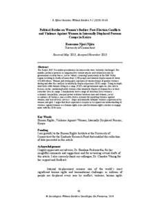 R. Njiru/ Societies Without Borders 9:[removed]  	
   Political Battles on Women’s Bodies: Post-Election Conflicts and Violence Against Women in Internally Displaced Persons