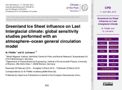 This discussion paper is/has been under review for the journal Climate of the Past (CP). Please refer to the corresponding final paper in CP if available. Discussion Paper  Clim. Past Discuss., 11, 933–995, 2015