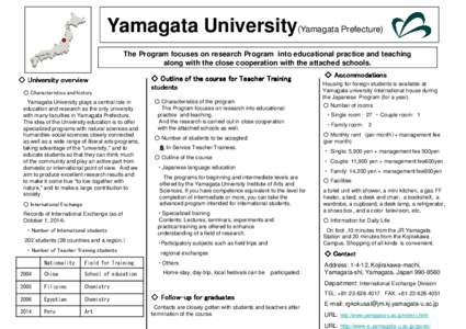 Yamagata University(Yamagata Prefecture) The Program focuses on research Program into educational practice and teaching along with the close cooperation with the attached schools. ◇ Accommodations ◇ University overvi