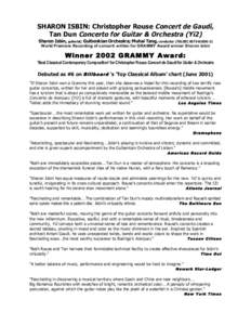 Grammy Award for Best Classical Contemporary Composition / Christopher Rouse / Concierto de Aranjuez / Muhai Tang / Concerto / Gulbenkian Orchestra / Sharon Isbin / Classical music / Music