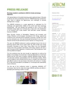 PRESS RELEASE Anamaria Olaru Bioenergy needed to contribute to 2030 EU climate and energy objectives