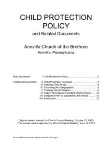 CHILD PROTECTION POLICY and Related Documents Annville Church of the Brethren Annville, Pennsylvania