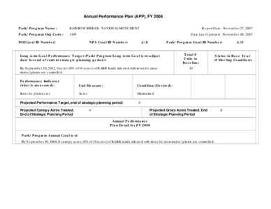Annual Performance Plan (APP), FY 2008 Park/ Program Name: RAINBOW BRIDGE NATIONAL MONUMENT  Park/ Program Org Code: