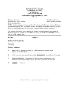 TONOPAH TOWN BOARD WORKSHOP AGENDA APRIL 01, 2011 CONVENTION CENTER 301 Brougher Avenue, Tonopah, NV[removed]:00 a.m.