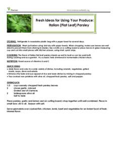 Nurture  www.nurtureyourfamily.org Fresh Ideas for Using Your Produce: Italian (Flat Leaf) Parsley