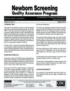 LYSOSOMAL STORAGE DISORDER Quarterly Report PROFICIENCY TESTING  August 2013