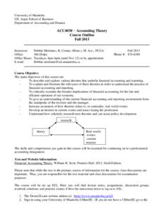 University of Manitoba I.H. Asper School of Business Department of Accounting and Finance ACC4030 – Accounting Theory Course Outline