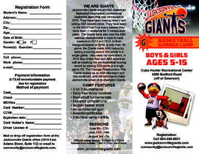 Jacksonville Giants Activity Release of Liability Participants Full Name: Mailing Address:  Date of Birth: