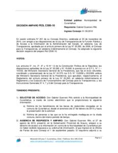 Entidad pública: Municipalidad de Curanilahue DECISIÓN AMPARO ROL C595-10  Requirente: Gabriel Guerrero Rifo