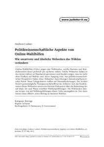 Andreas Ladner  Politikwissenschaftliche Aspekte von Online-Wahlhilfen Wie smartvote und ähnliche Webseiten das Wählen verändern