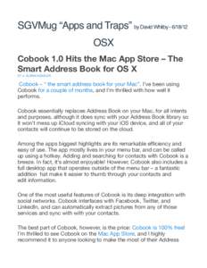 SGVMug “Apps and Traps” by David WhitbyOSX Cobook 1.0 Hits the Mac App Store – The Smart Address Book for OS X BY J. GLENN KÜNZLER