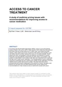 Access to Cancer Treatment: A study of medicine pricing issues with recommendations for improving access to cancer medication