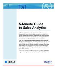 5-Minute Guide to Sales Analytics Brilliant and determined as sales organizations are these days, new pressures often undermine their magic. It comes from all sides — the need for more efficiency and to do more with le