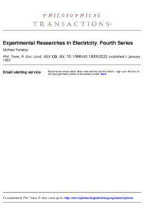 Experimental Researches in Electricity. Fourth Series Michael Faraday Phil. Trans. R. Soc. Lond[removed], doi: [removed]rstl[removed], published 1 January