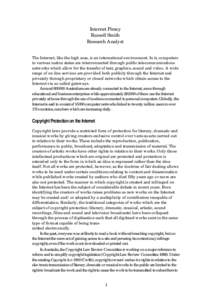 Internet Piracy Russell Smith Research Analyst The Internet, like the high seas, is an international environment. In it, computers in various nation states are interconnected through public telecommunications networks wh