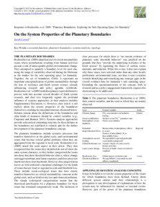 Copyright © 2012 by the author(s). Published here under license by the Resilience Alliance. Cornell, S[removed]On the system properties of the planetary boundaries. Ecology and Society 17(1): r2. http://dx.doi.org[removed]ES[removed]1701r02