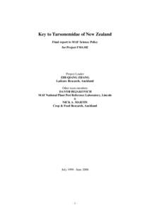 Key to Tarsonemidae of New Zealand Final report to MAF Science Policy for Project FMA102 Project Leader ZHI-QIANG ZHANG