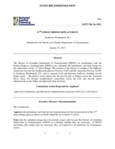 STAFF RECOMMENDATION  Hart NCPC File No[removed]11TH STREET BRIDGE REPLACEMENT Southeast, Washington, DC