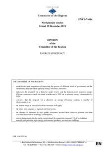 ENVE-V-014 93rd plenary session 14 and 15 December 2011 OPINION of the