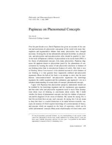 Philosophy and Phenomenological Research Vol. LXXI , No. 1, July 2005 Papineau on Phenomenal Concepts TIM CRANE