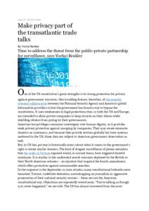 June 17, 2013 6:13 pm  Make privacy part of the transatlantic trade talks By Yochai Benkler