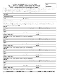 Plate #  VINTAGE ROAD RACING ASSOCIATION “Quinte TT 2014” ENDURANCE RACE ENTRY FORM  Entry receipt #