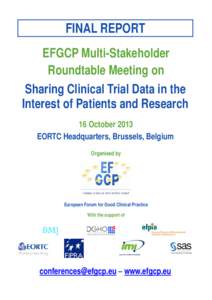 Microsoft Word - Final Report - EFGCP Roundtable Meeting on Sharing Clinical Trial Data in the Interest of Patients and Researc