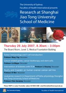 The University of Sydney Faculties of Health International presents Research at Shanghai Jiao Tong University School of Medicine