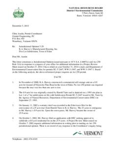 NATURAL RESOURCES BOARD District 5 Environmental Commission 5 Perry Street, Suite 60 Barre, Vermont[removed]December 5, 2014