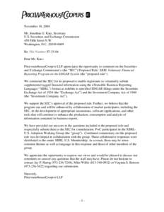 November 18, 2004 Mr. Jonathan G. Katz, Secretary U.S. Securities and Exchange Commission 450 Fifth Street N.W. Washington, D.C[removed]Re: File Number S7-35-04