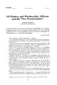 Forum  Of Mimicry and Membership: Africans and the 