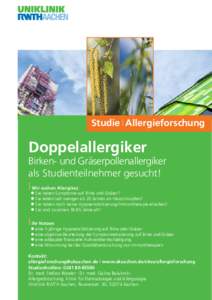Studie I Allergieforschung  Doppelallergiker Birken- und Gräserpollenallergiker als Studienteilnehmer gesucht!