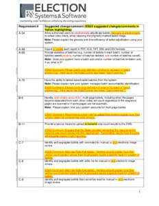 Requirement #  Suggested change/comment (ES&S suggested changes/comments in Yellow highlighting)  A-34