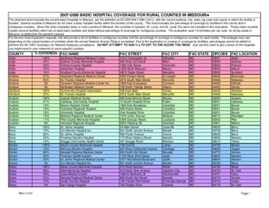 [removed]BASIC HOSPITAL COVERAGE FOR RURAL COUNTIES IN MISSOURI● The attached chart includes the current basic hospitals in Missouri, per the definition at 20 CSR[removed]I)(1), with the current address, city, st